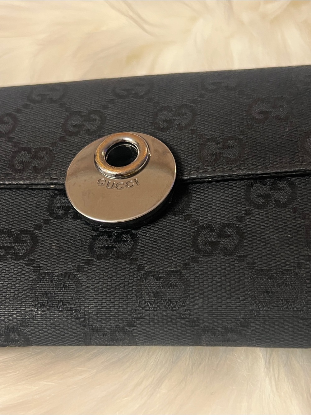 Gucci Vintage Eclipse Black GG Monogram Snap Wallet with Silver-Tone Hardware
